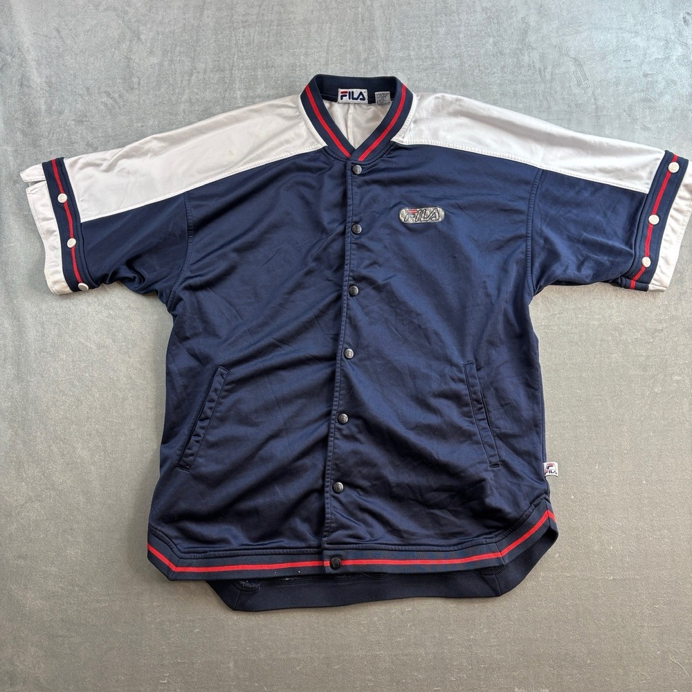 VTG Fila Snap Button Short Sleeve Jacket Navy Red Men's M